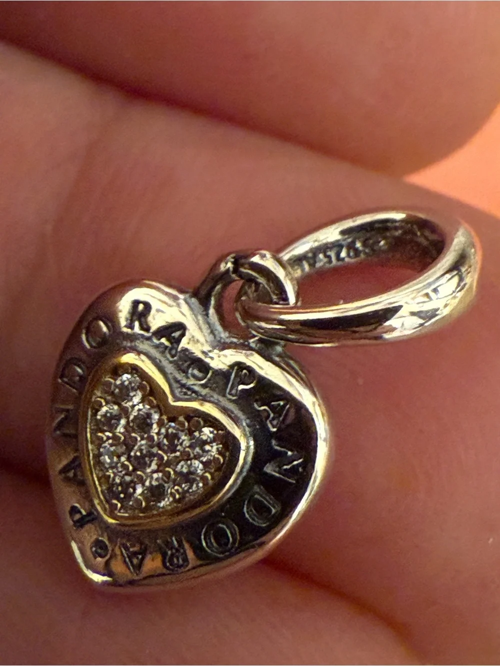 Pandora Silver Heart Charm Pendant with Pavé CZ Center